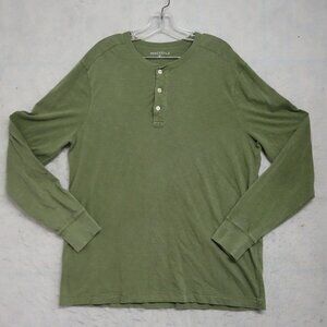 Mercantile Henley Shirt Men's Size XL Green Long Sleeve Ribbed Cuff 100% Cotton